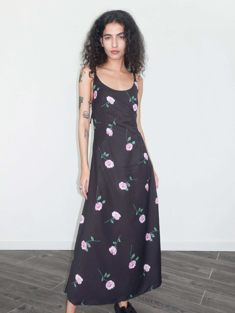 Rose Print Strappy Dress - SHOP KINDRED LA LLC