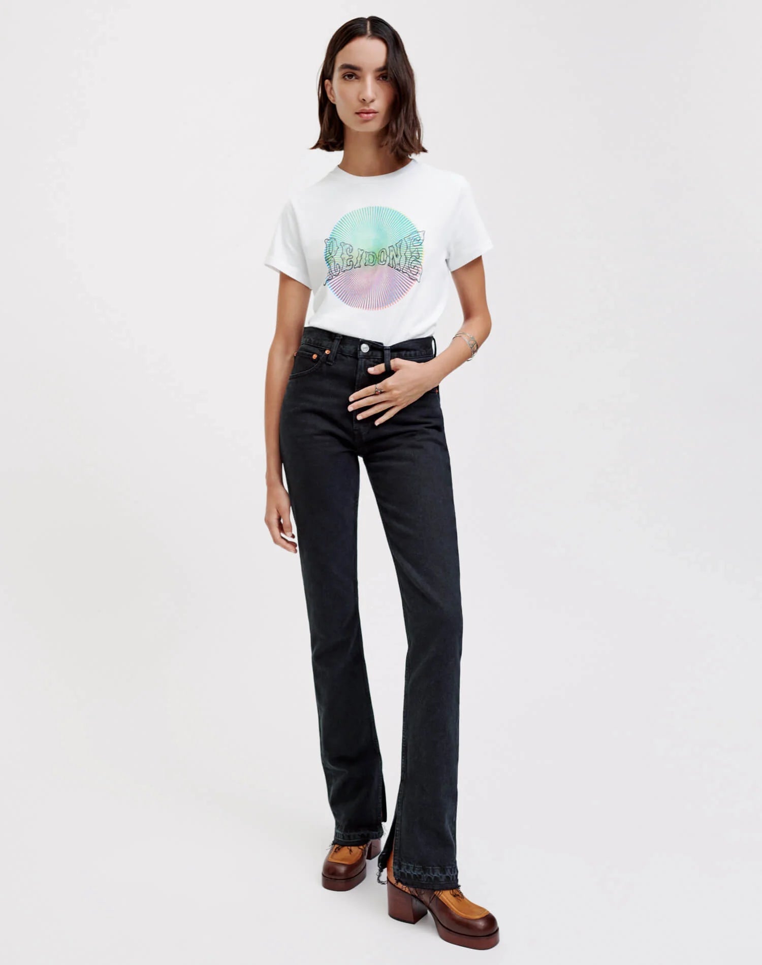 re/Done: 70s High Rise Skinny Boot - Washed Black