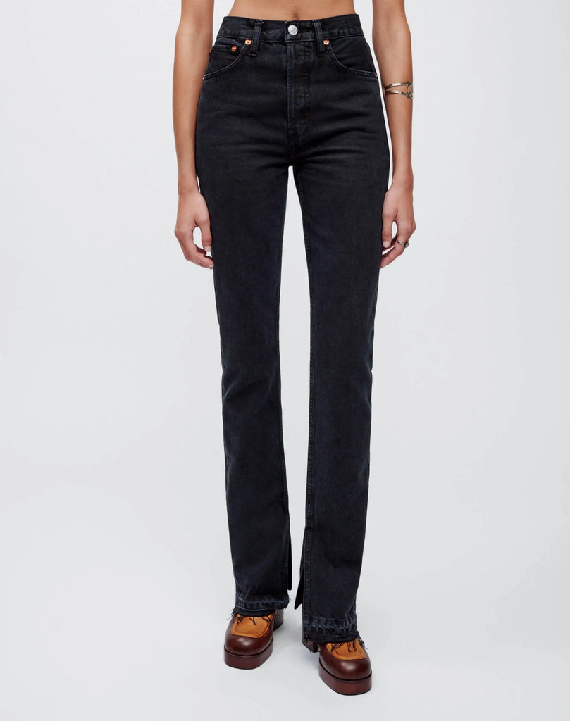 re/Done: 70s High Rise Skinny Boot - Washed Black - kindredlosangeles