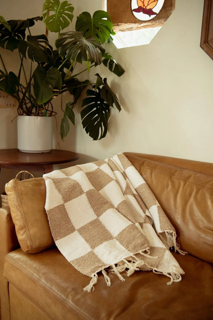 Tan & Cream Checkered Throw - kindredlosangeles